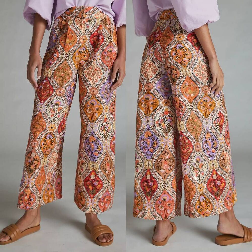 Farm Rio Toscana Pleated Wide-Leg Pants S